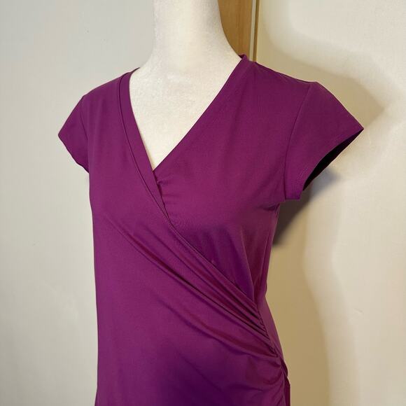 Athleta purple short sleeve wrap midi dress size S - Picture 3 of 12